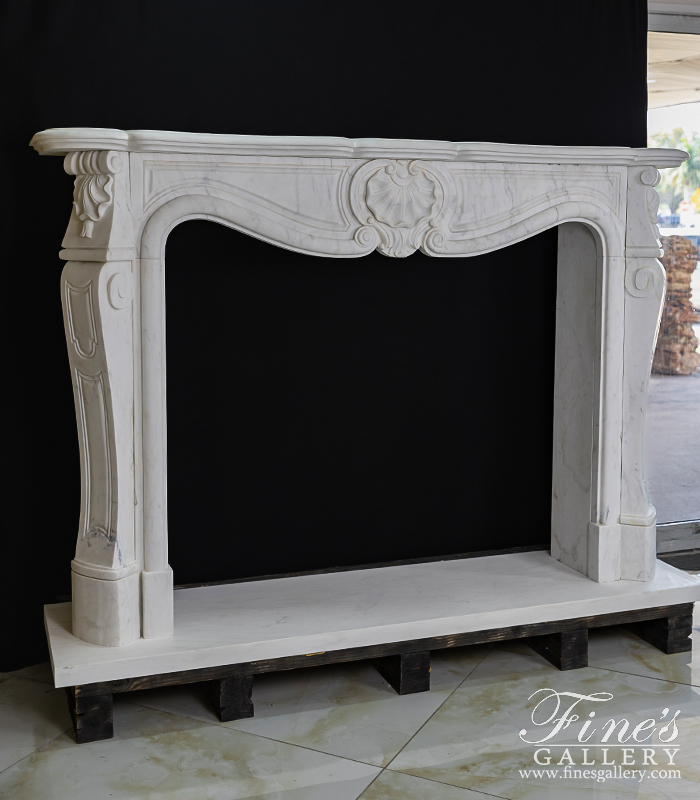 Marble Fireplaces  - Shell Motif French Mantel In Statuary White Marble - MFP-2503